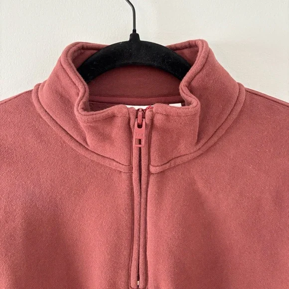 TNA NWT Cozy Fleece Perfect 1/4 Zip Pullover Sweater Sweatfleece Maroon Aritzia - Picture 3 of 7